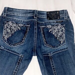 Miss Me Dark/Medium Blue Skinny Jeans with Silver Embroidery